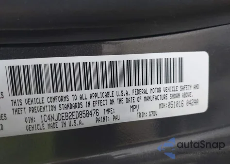 2014 Jeep Compass Latitude из США, поврежденный, VIN 1C4NJDEB2ED858476